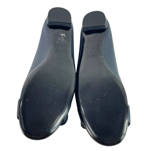 GUCCI Sachalin Navy Blue Leather GG Front Logo Cap Toe Ballet Flats 41 - 11US